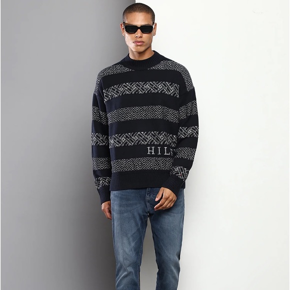 Tommy Hilfiger Navy Fairisle Mock Neck Sweater - Picture 4 of 4